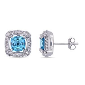 2.20 Carat (ctw) Blue Topaz Halo Earrings in 10K White Gold
